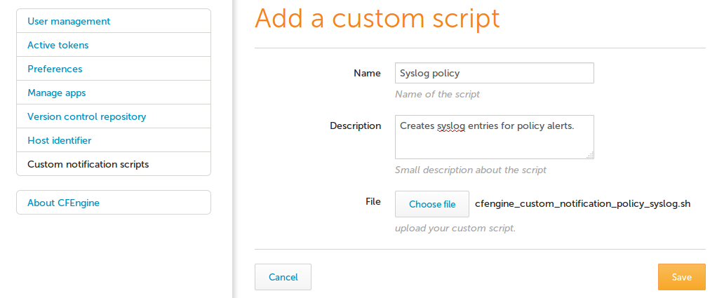 Adding Custom action syslog script
