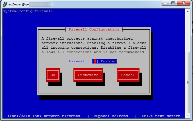 The firewall Configuration window