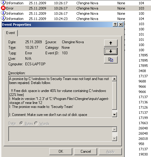 Promise not kept in Event Viewer