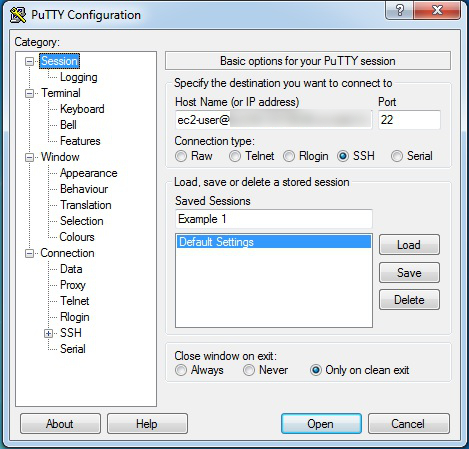 Setting up the PuTTY configuration